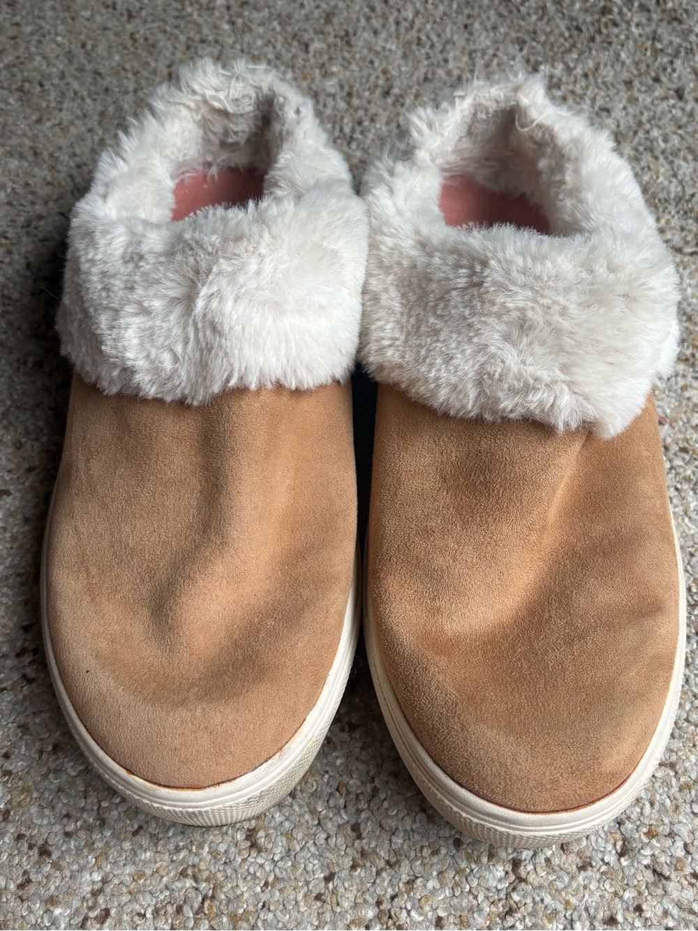 Dr. Scholl's Tan Slip-On Faux-Fur Cuff Women's Slippers